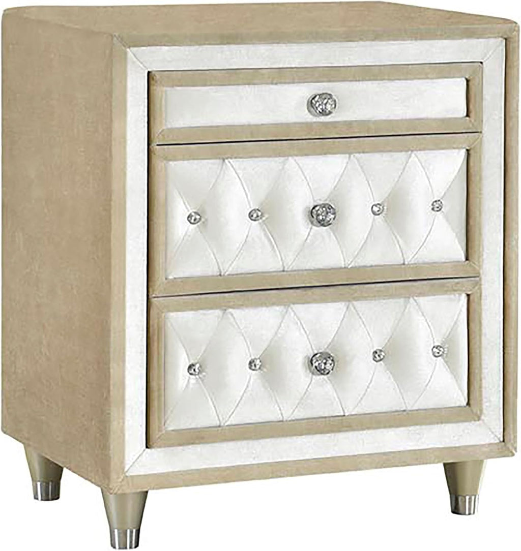 Coaster Home Furnishings Antonella Modern Classic 5-Piece Bedroom Set Velvet Upholstered California King Size Panel Bed Frame 79-inch Headboard Ivory and Camel 223521KW-S5