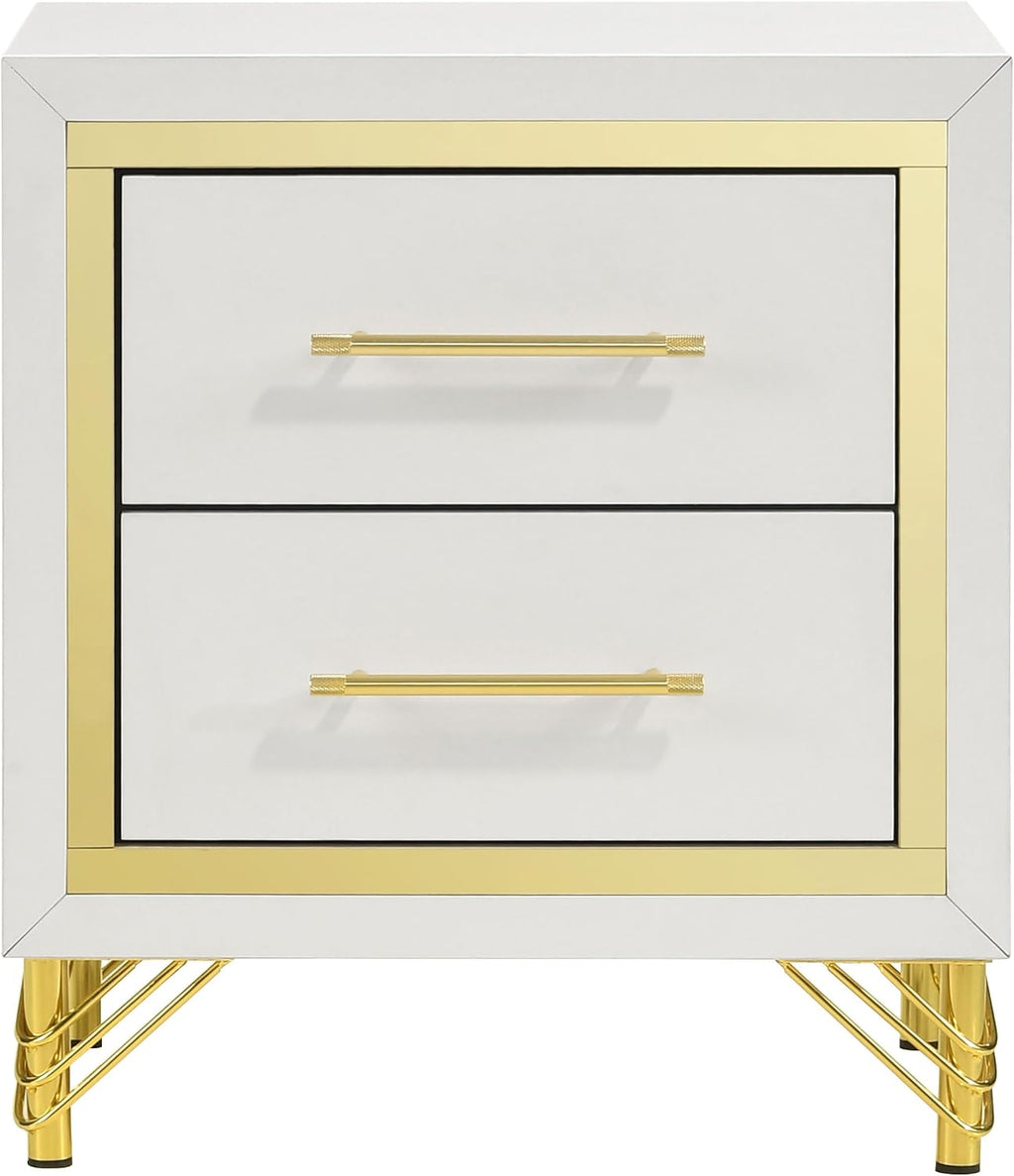 Coaster Home Furnishings Lucia Modern Classic 4-Piece Bedroom Set Velvet Upholstered Eastern King Size Wingback Bed Frame 61-inch Headboard Beige and White 224731KE-S4