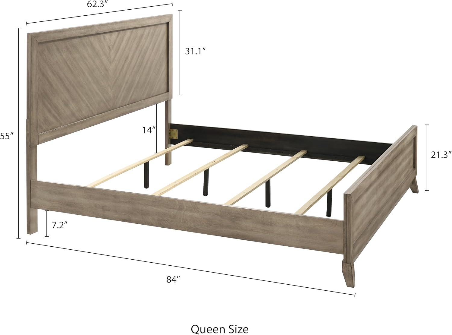 Roundhill Furniture Arena 3-Piece Contemporary Wood Bedroom Set: Panel Bed and 2 Nightstands in Weathered Sand, Queen