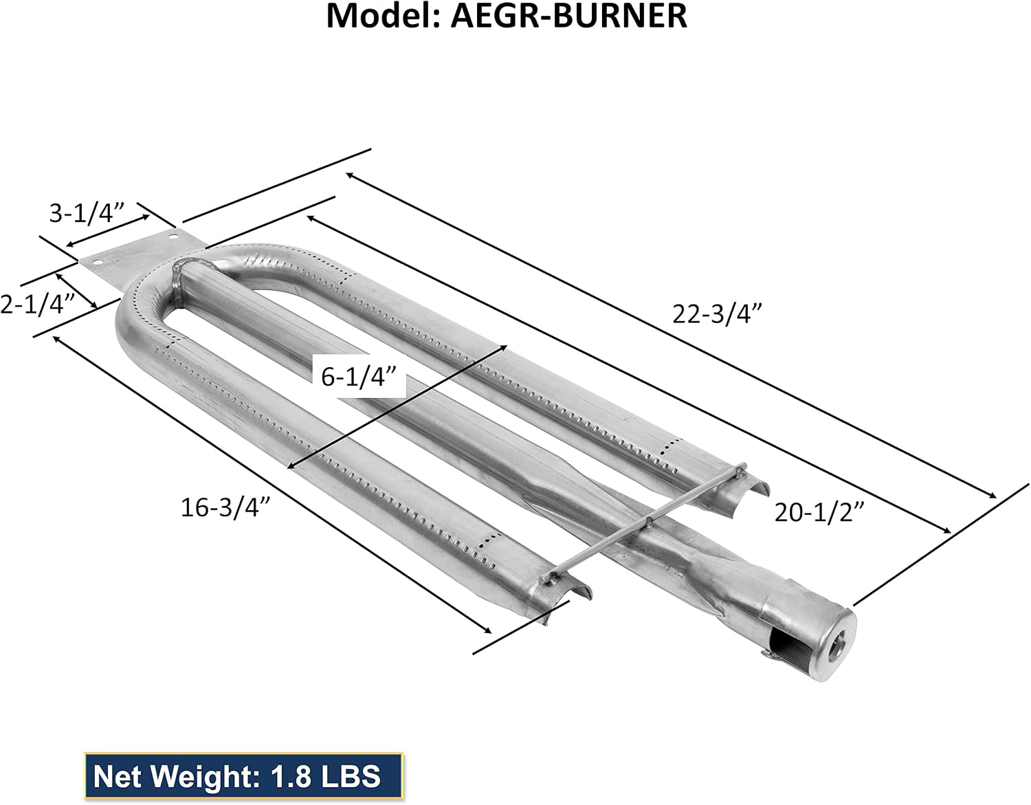 GSW AEGR-Burner 22-3/4' x 6-1/4' U-Shaped Stainless Steel Tube Burner (24,000 BTU) for AEGR Series Commercial Countertop Griddles