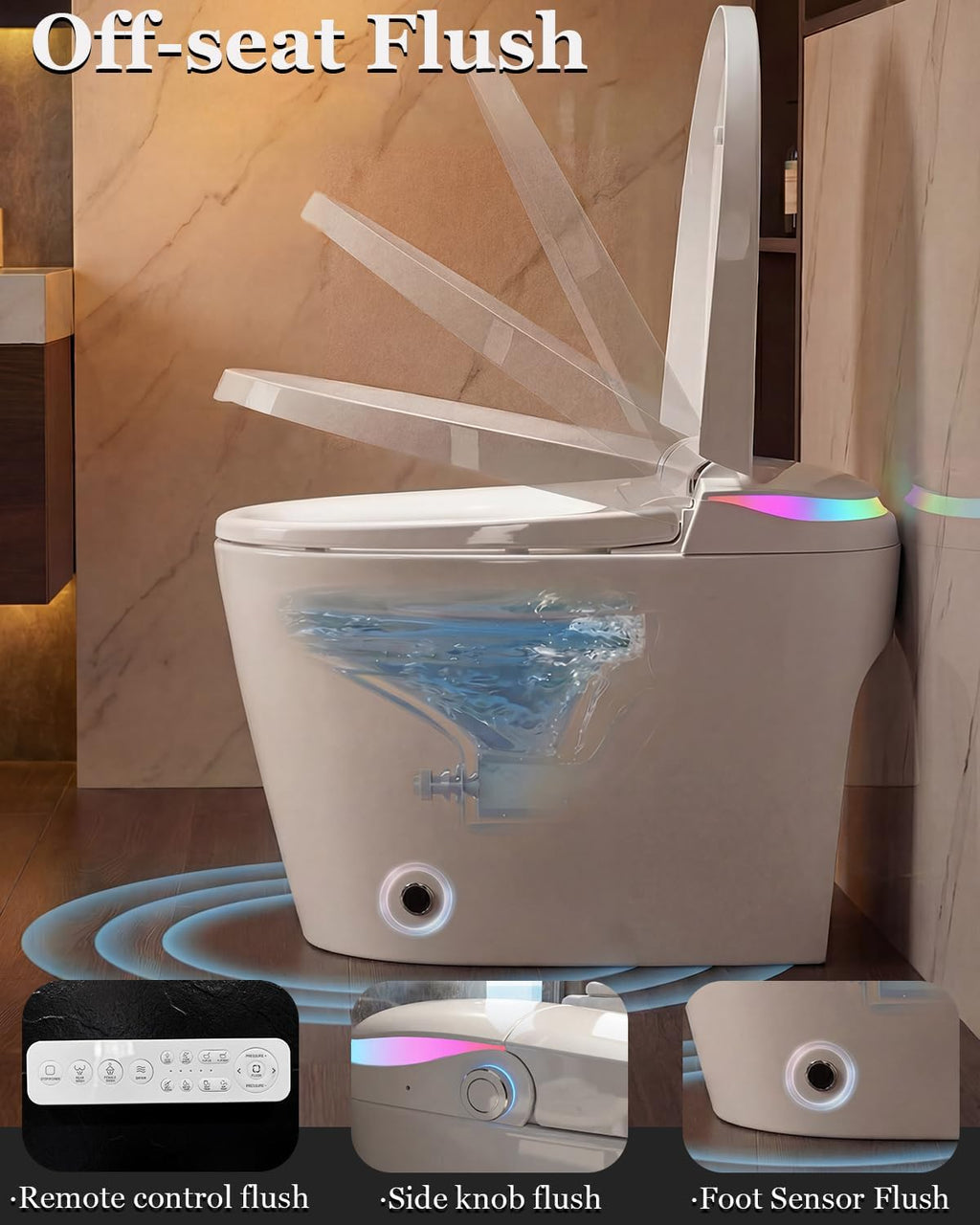 TOTTE Smart Toilet with Bidet Built-in, Built-In Water Tank & Pressure Pump, 1000g MaP Flush Score, Foam Shield, ADA Comfort Height Heated Seat, Automatic Lid, Warm Air Dryer & Instant Warm Water