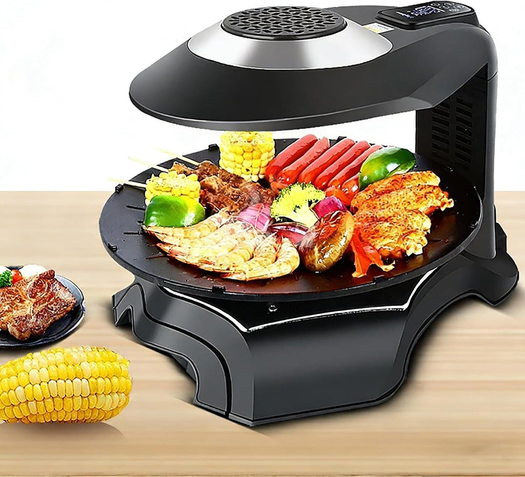 Electric Griddle with Removable Temperature Control，Electric Smokeless Indoor Grill Machine, 80-280°C Adjustable, 360° Automatic Rotation, Non-Stick, 1~80 Minutes, for Home, Dining Room