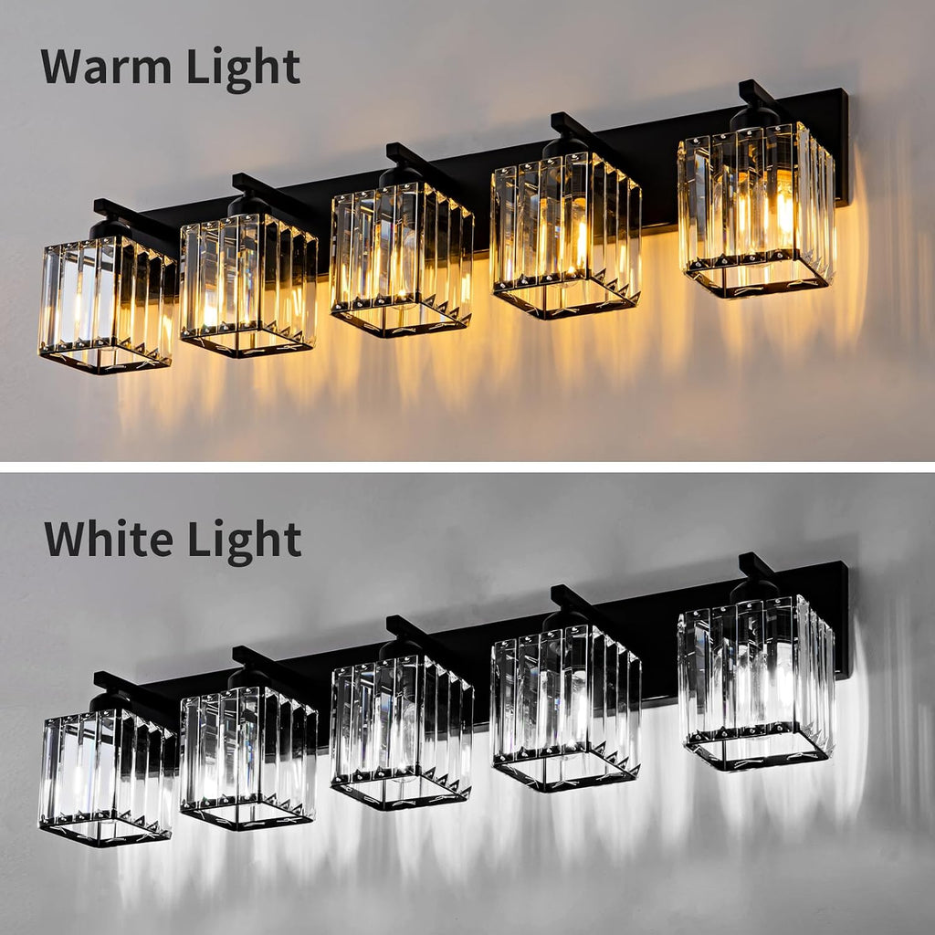 Black Crystal Bathroom Lighting Fixtures, 5 Light Modern Crystal Bathroom Vanity Lights Over Mirror, Wall Light Bathroom Light Fixtures