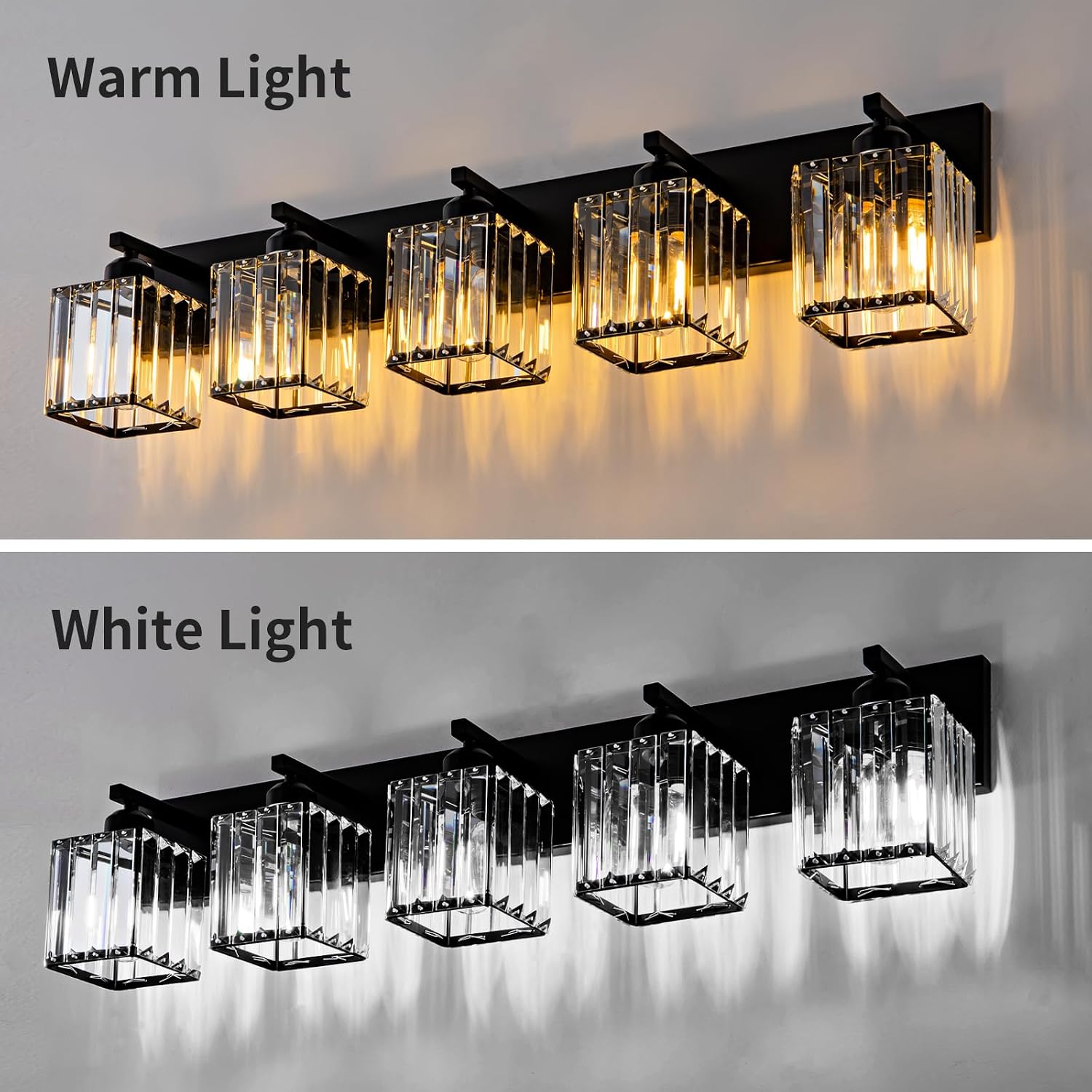 Black Crystal Bathroom Lighting Fixtures, 5 Light Modern Crystal Bathroom Vanity Lights Over Mirror, Wall Light Bathroom Light Fixtures