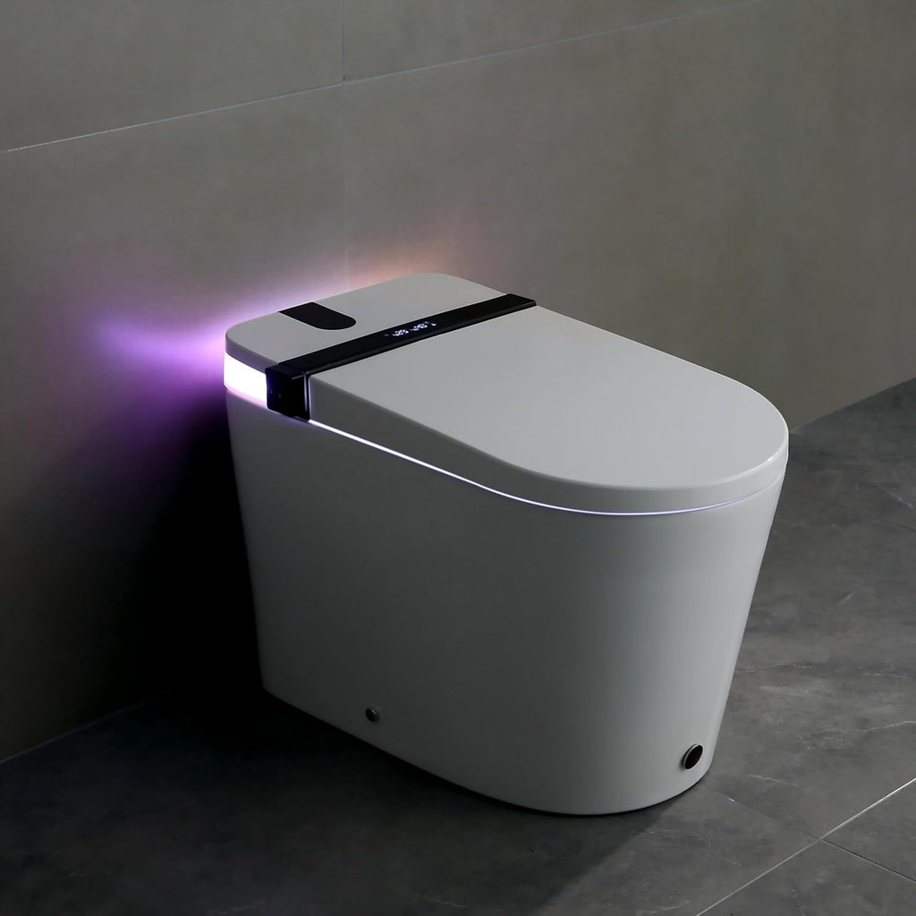 Tankless Smart Toilet with Bidet Built-In Ultimate Model Auto Open/Close Seat Foot Sensor LED Display Night Light Revolving Lamp Warm Water & Dryer Adjustable Temp Side Knob (S21G)