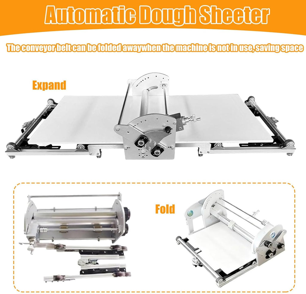 Commercial Dough Sheeter Machine, 17.7' Puff Pastry Sheeter and Fondant Roller, Electric Dough Roller 0.08'-1.18' Adjustable Thickness, Folding Dough Sheeter for Bakeries, Pastries
