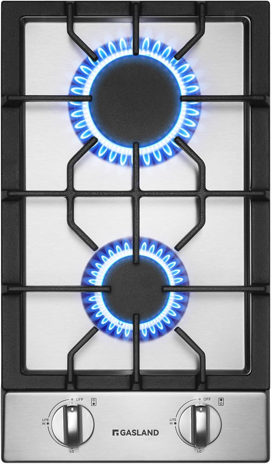 GASLAND 12 Inch Gas Cooktop 2 Burners, Drop-in Natural Gas Hob with Thermocouple Protection, LPG/NG Convertible Dual Fuel Propane Stove Top, Stainless Steel