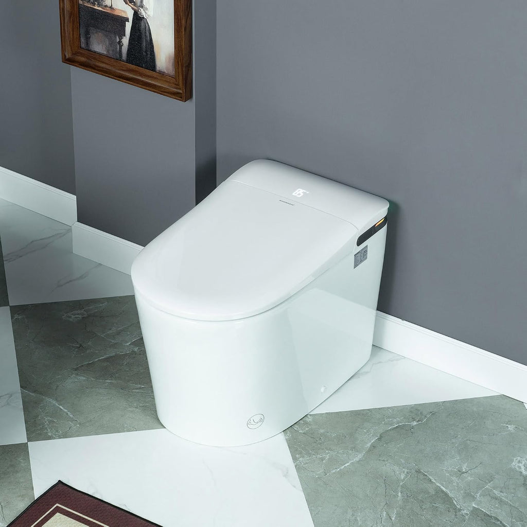 WOODBRIDGE ADA Height Smart Toilet – Auto Lid Open/Close, Foot Sensor, Zero Pressure System, Aromatherapy System, Self-Cleaning Nozzle, Multi-Function Washing & Warm Air Dry