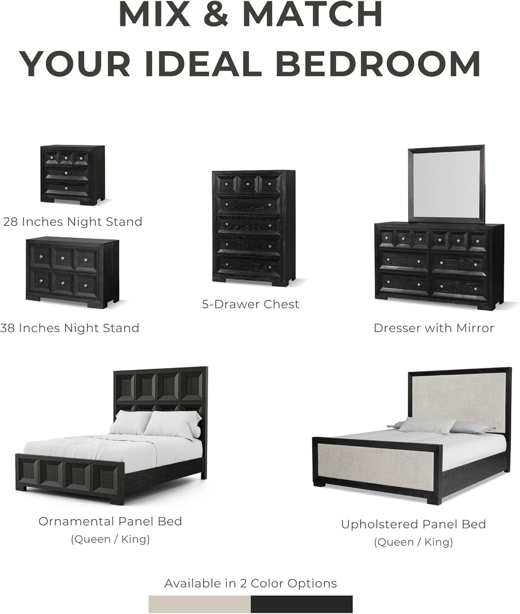 Furniture of America Dannen Modern Wood 3-Piece Bedroom Set with Panel Bed, Cedarwood-Lined Bottom and Felt-Lined Top Drawers on Oversized Nightstand, Box Spring Required, Queen, Tawny Brown