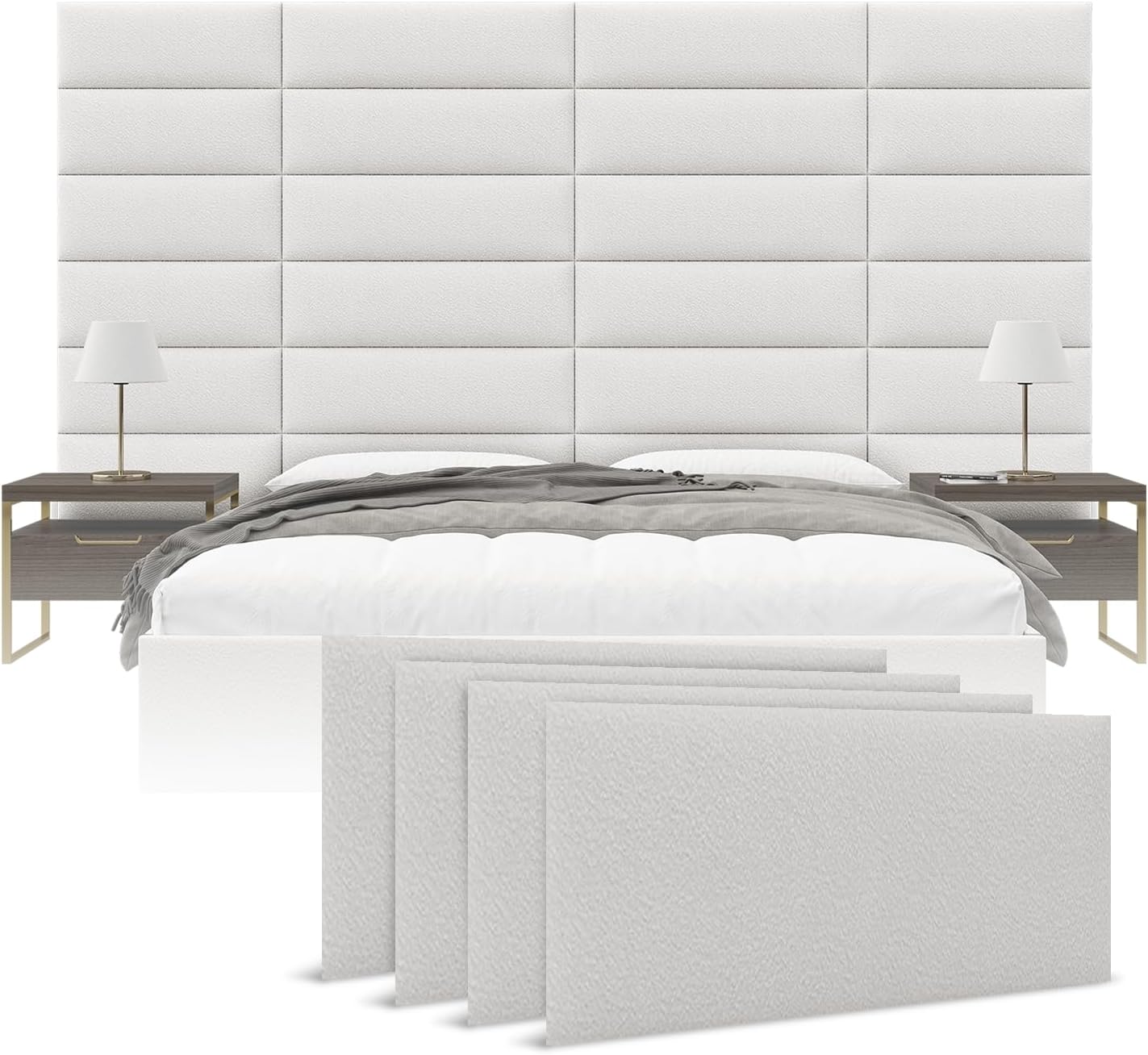 Vänt Upholstered Wall Panels - Queen/Full Size Wall Mounted Headboards - Boucle Ivory - Set of 4 Panels (Each Individual Panel 30'x11.5')