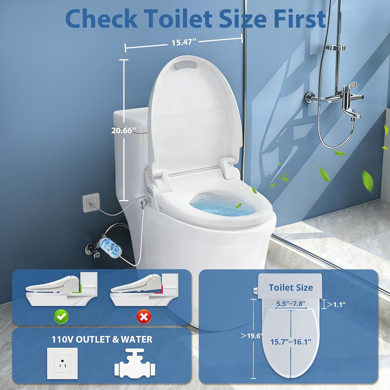 R FLORY Electric Bidet Toilet Seat Elongated Heated Toilet Seat with Bidet Slow Close Lid, Remote Control, Air Pump Flushing, Adjustable Self-Clean Nozzle, Instant Warm Water, Air Dryer, Night Light