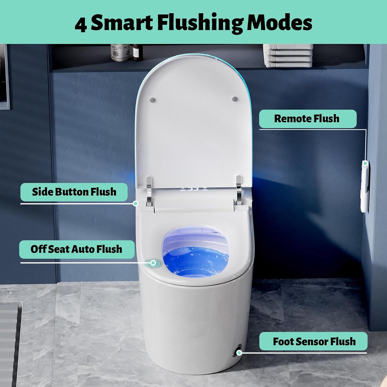 Smart Toilet with Bidet Built in, Bidet Toilet with Heated Seat and Night Light, Modern Tankless Toilet with UV for Bathroom, One Piece Toilets with Soft Close, Dryer, Foot Sensor, Auto Lid&Seat
