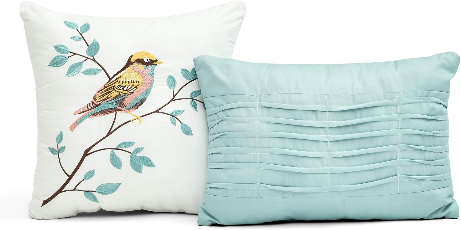 Lush Decor Sydney Comforter Set, 7 Piece, Full/Queen, Blue & Yellow - Fully Styled Bedding Queen Size Comforter Set - Colorful Floral Print - Cottage Core Decor - Coquette Bedding