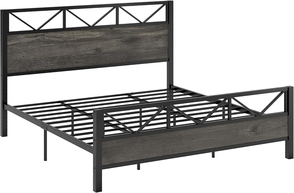 LIKIMIO California King Bed Frame, Tall Industrial Headboard 51.1 ', Platform Bed Frame with Strong Metal Support, Solid and Stable, Noise Free, No Box Spring Needed, Easy Assembly, Charcoal Grey
