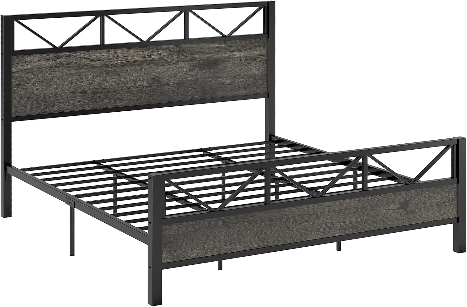 LIKIMIO California King Bed Frame, Tall Industrial Headboard 51.1 ', Platform Bed Frame with Strong Metal Support, Solid and Stable, Noise Free, No Box Spring Needed, Easy Assembly, Charcoal Grey