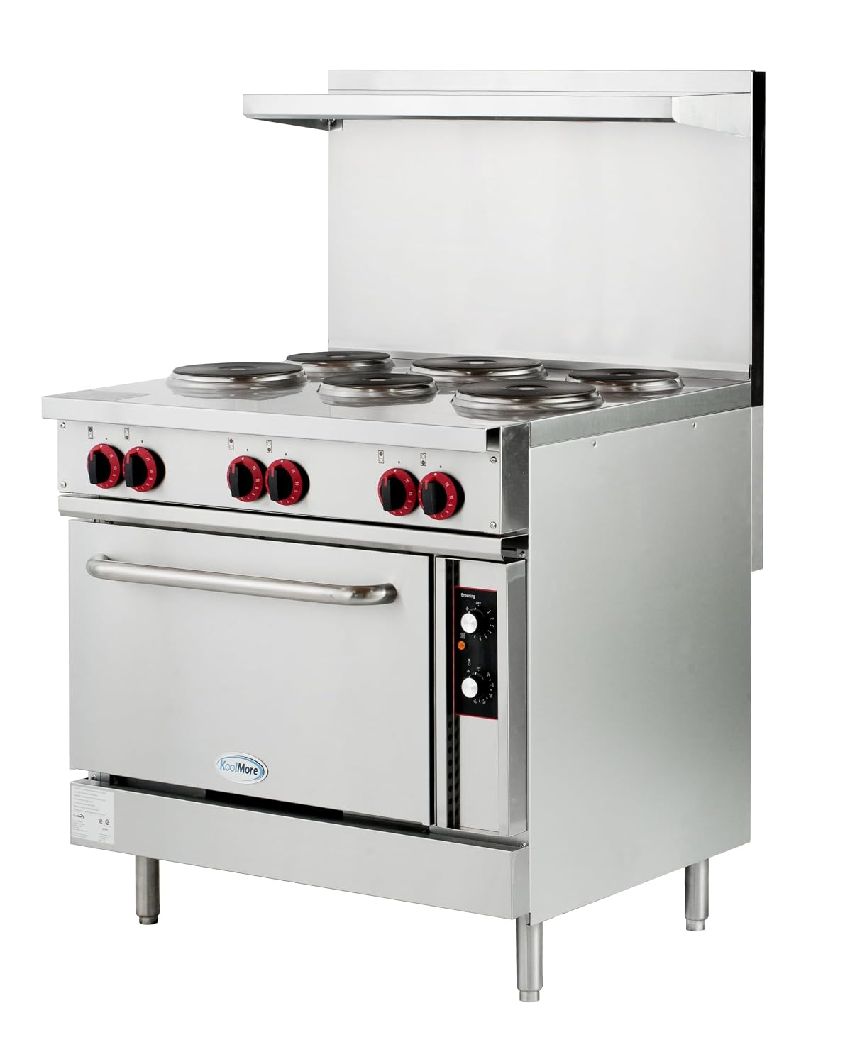 KoolMore 36 in. Commercial Electric Range with 6 Burners and 1 Standard Electric Oven in Stainless Steel - 208V 3-Phase, CSA Listed (KM-CR36-E)