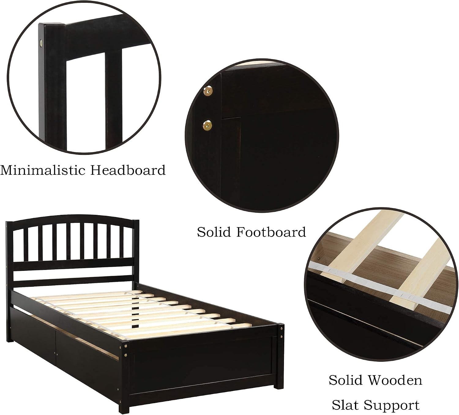 Harper & Bright Designs Wood Twin Size Platform Bed with Storage Drawers and Headboard for Saving Space, Vintage Bed Frame for Kids Boys Girls, No Box Spring Needed, Space Saving, Espresso