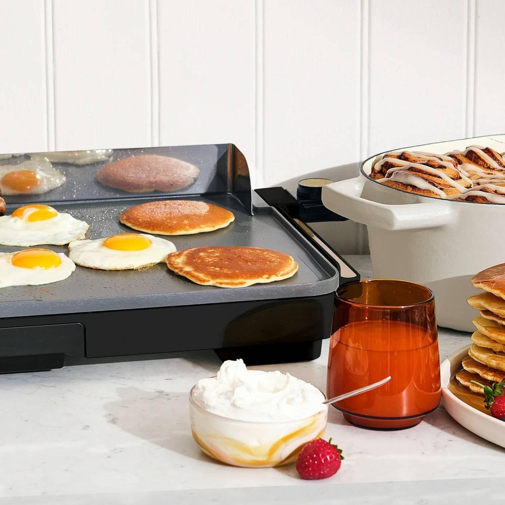 XL Electric Griddle 12' x 22' – Non-Stick, Family Size, Adjustable Temperature, Removable Drip Tray (Black Sesame)