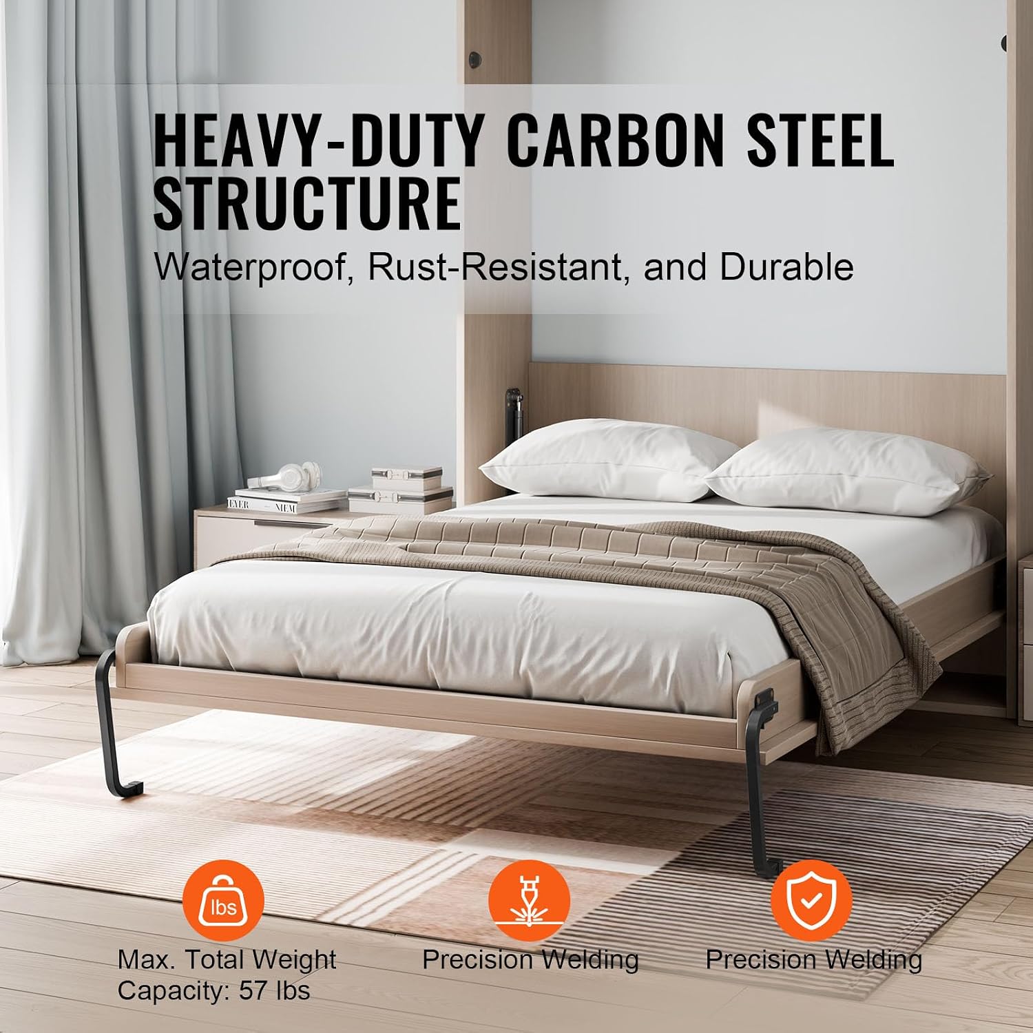 Happybuy Murphy Bed Kit, Full Size, Deluxe DIY Wall Bed Mechanical Hardware Kit, Pneumatic Lever Heavy Duty Bed Frame Support, Folding Cabinet Wall Bed Space Saving Design for Guestroom