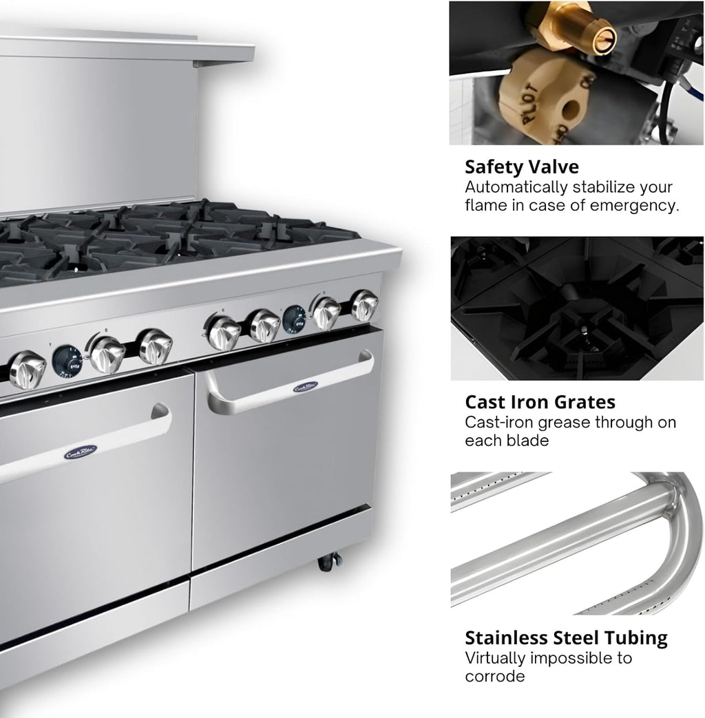 Atosa AGR Commercial Gas Range, 48' Gas Range, (8) Burners Top, (2) 20' Standard Ovens, Natural Gas (AGR-8B-NG)