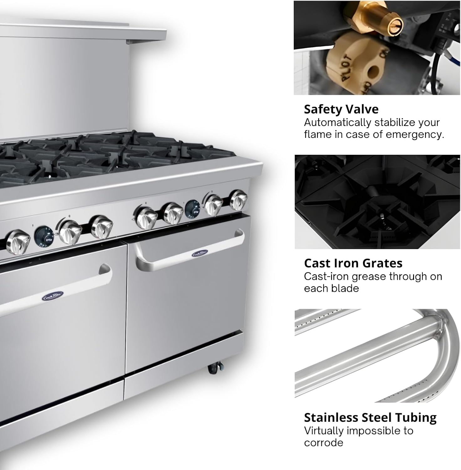 Atosa AGR Commercial Gas Range, 48' Gas Range, (8) Burners Top, (2) 20' Standard Ovens, Natural Gas (AGR-8B-NG)