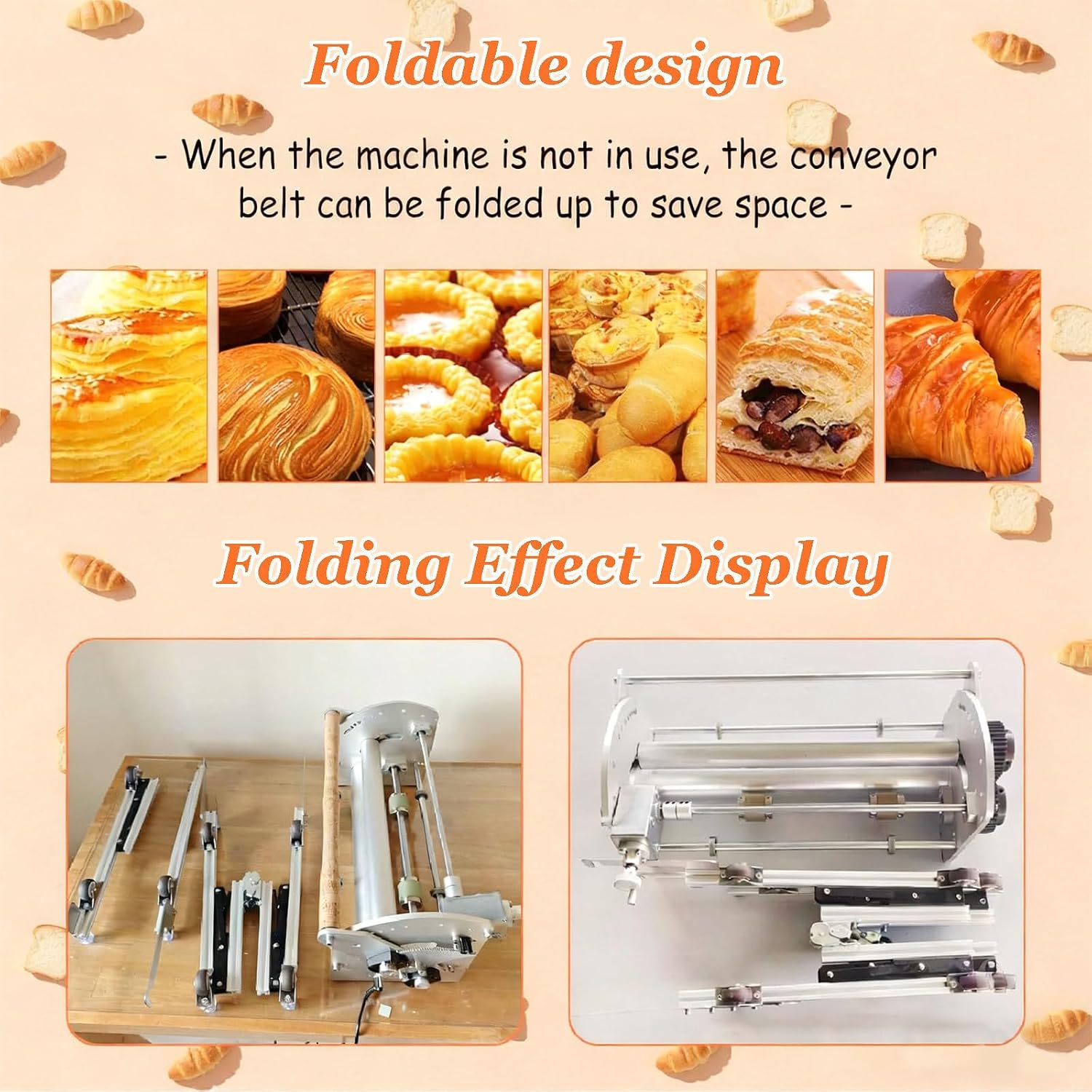 Foldable Electric Dough Sheeter, Automatic Pastry Maker for Commercial/Home Bakery, 2-30mm Thickness Adjustment for Puff Pastry, Croissant, Pie Crust, Pizza & Cookie Dough