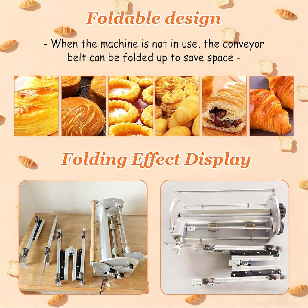 60W Electric Dough Roller Machine | Foldable Design with Adjustable 2-30mm Thickness for Pizza, Cookie, Bread Dough | Easy-Clean Stainless Steel & Non-Stick PP Board | Home & Commercial Use