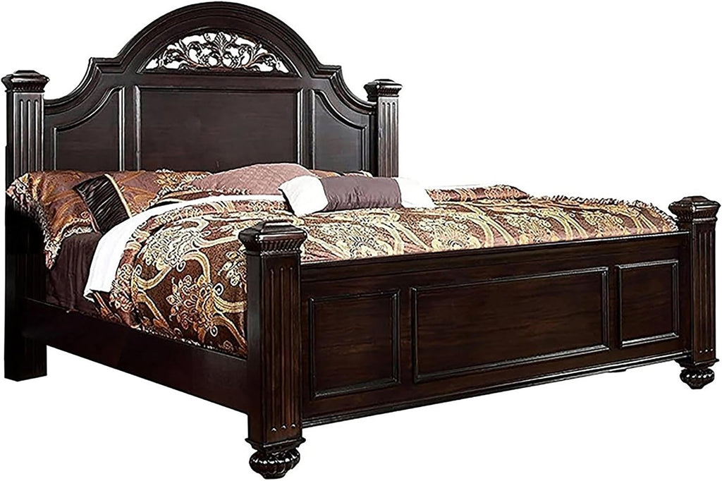 Furniture of America FOA Damos 2pc Dark Walnut Solid Wood Bedroom Set - King + Nightstand