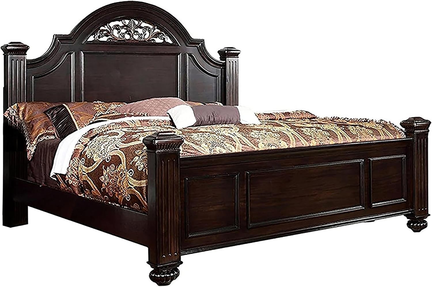 Furniture of America FOA Damos 2pc Dark Walnut Solid Wood Bedroom Set - King + Nightstand