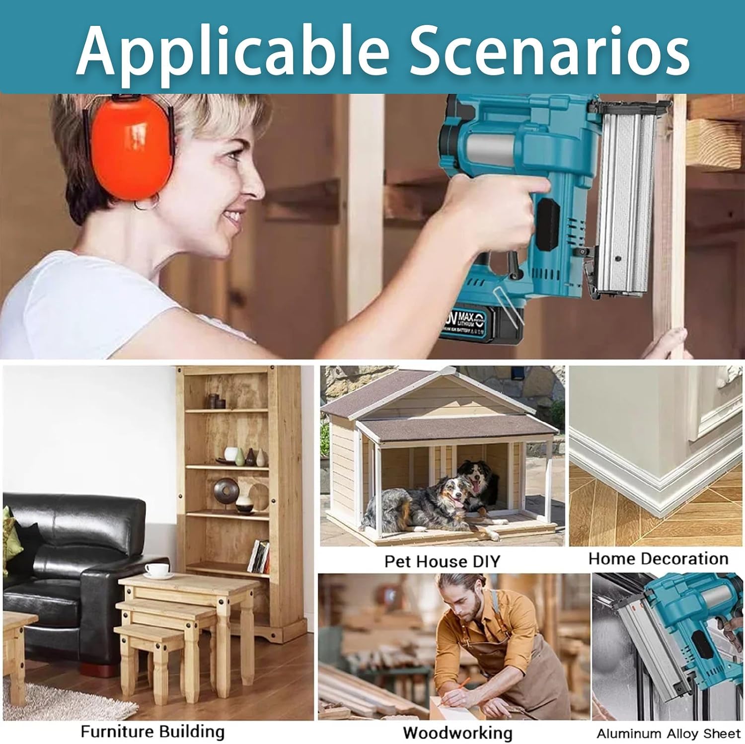 Brad Nailer Cordless Stapler for DIY Project of Upholstery, 2 in 1 Electric Nail Gun/Staple Gun with 18ga Nails/Staples, Gloves&1 Battery, Can Be Driven Single Or Continuously,Blue