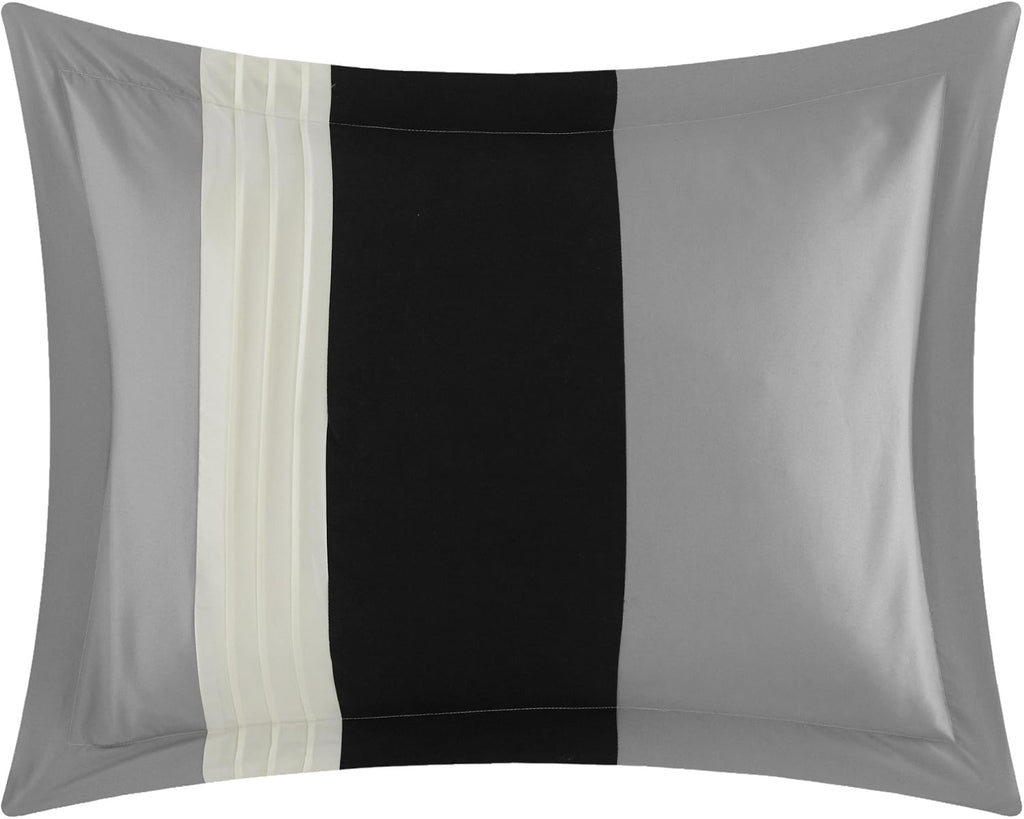 Chic Home Beige Bed in a Bag Comforter Set, King Size (10 Pieces), Ayelet - Color Block Stripes Premium Microfiber Bedding - Comforter, Flat & Fitted Sheets, Shams, Pillowcases & Decorative Pillows