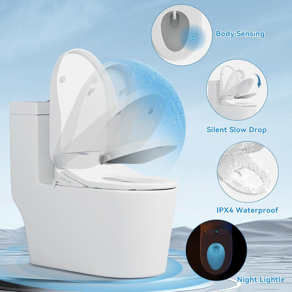 TOTTE Smart Bidet Toilet Seat with Auto Open/Close Lid - Elongated Heated Seat, Instant Warm Water & Air Dryer, Remote Control, Stainless Steel Filter, Multiple Wash Modes & ECO Mode