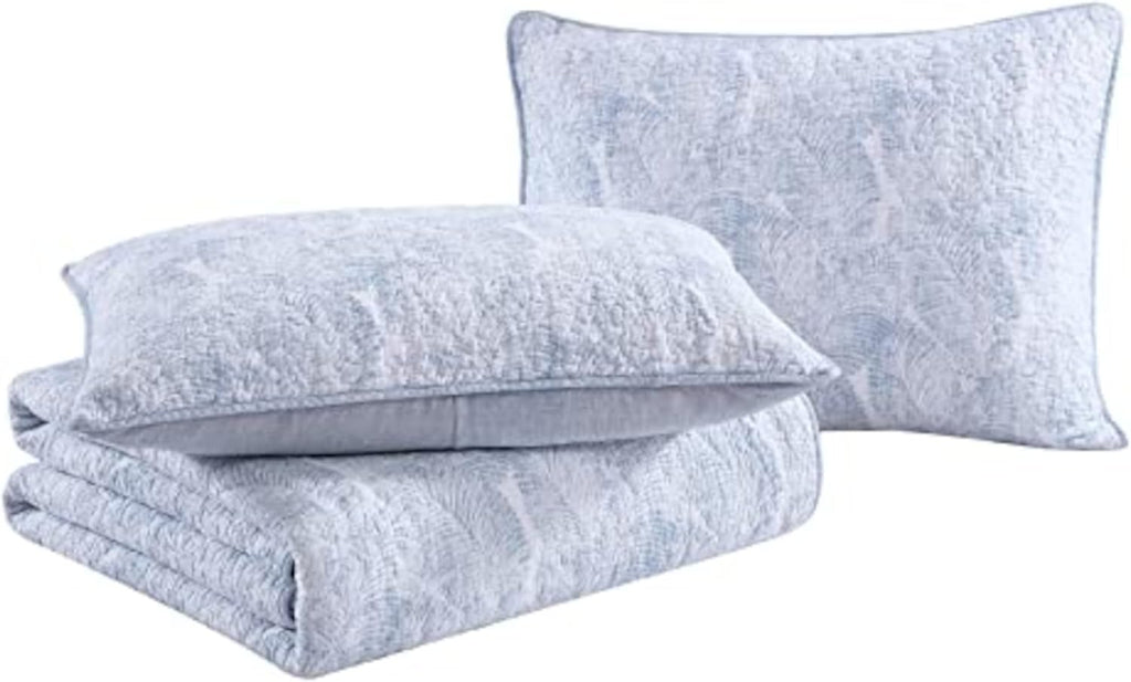 Tommy Bahama - Queen Quilt Set, Reversible Cotton Bedroom Decor with Matching Shams, Coastal Bedding with Textured Reverse (Distressed Water Leaves Blue, Queen)