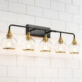 Black and Gold Bathroom Vanity Light 5-Lights Bathroom Light Fixtures Over Mirror with Clear Glass Shade 39.2 inch Wall Sconce Lighting Bath(Exclude E26 Bulb)