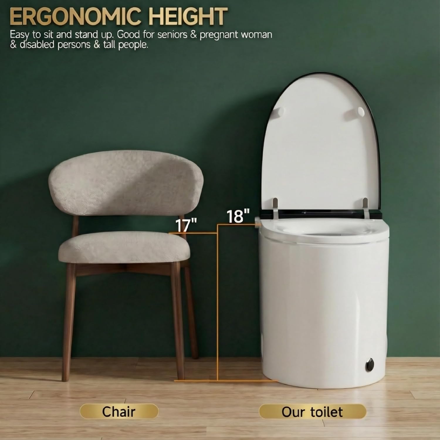 18' Tall Smart Toilet with Bidet Built In,ADA One Piece Modern Elongated Electric,Tankless Toilets with Warm Water Sprayer and Dryer,Foot Sensor Operation,Bidet with Heated Seat LED Display