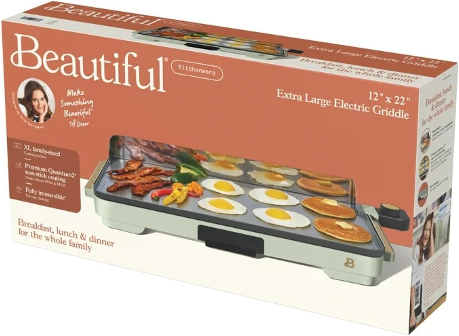 Extra Large Electric Griddle 12x22 Inch, 1500W Nonstick Countertop Griddle with Removable Backsplash and Adjustable Temperature Control for Family Breakfast & Indoor Cooking (Sage Green)