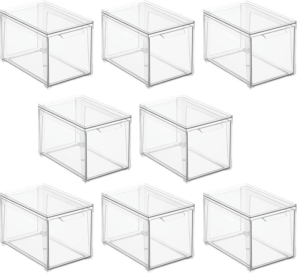 mDesign Plastic Stackable Bathroom Storage with Pull Out Bin Organizer Drawer for Cabinet, Vanity, Shelf, Cupboard, Cabinet, or Closet Organization - Lumiere Collection - 8 Pack - Clear