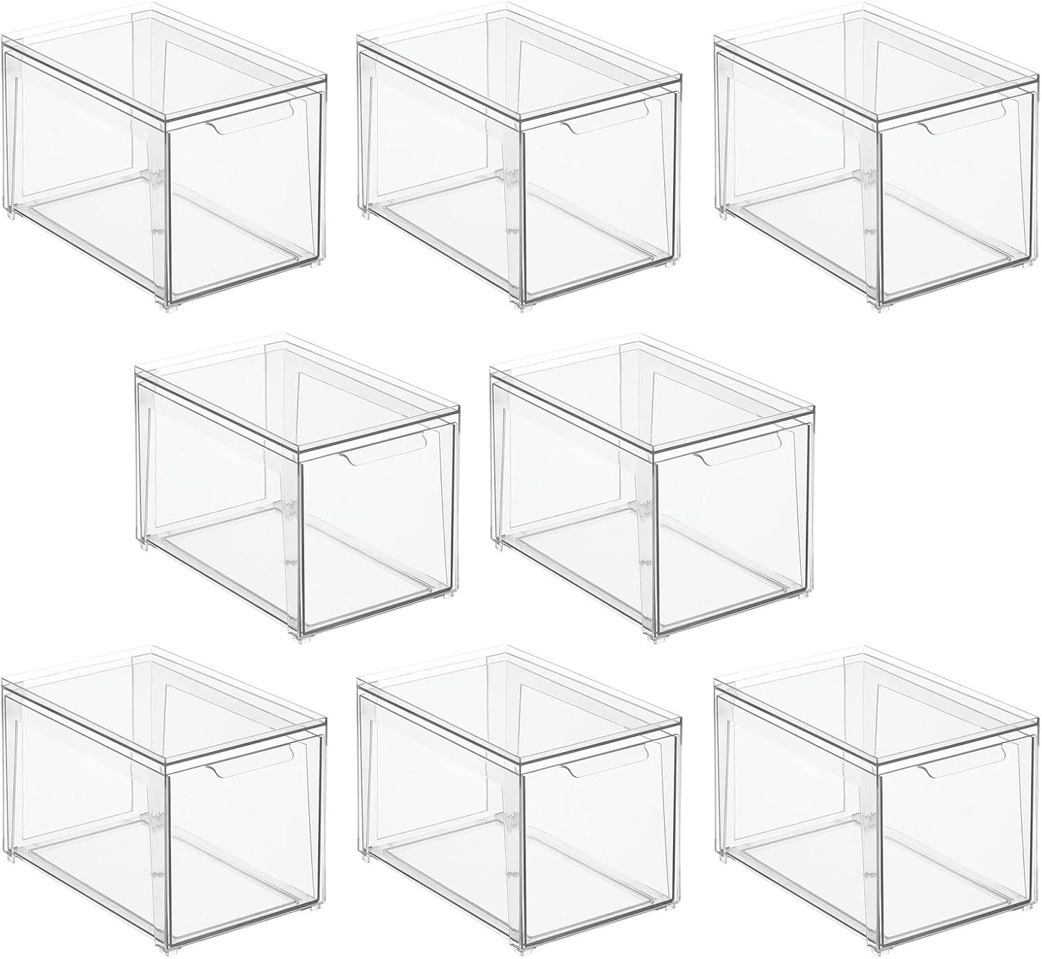 mDesign Plastic Stackable Bathroom Storage with Pull Out Bin Organizer Drawer for Cabinet, Vanity, Shelf, Cupboard, Cabinet, or Closet Organization - Lumiere Collection - 8 Pack - Clear