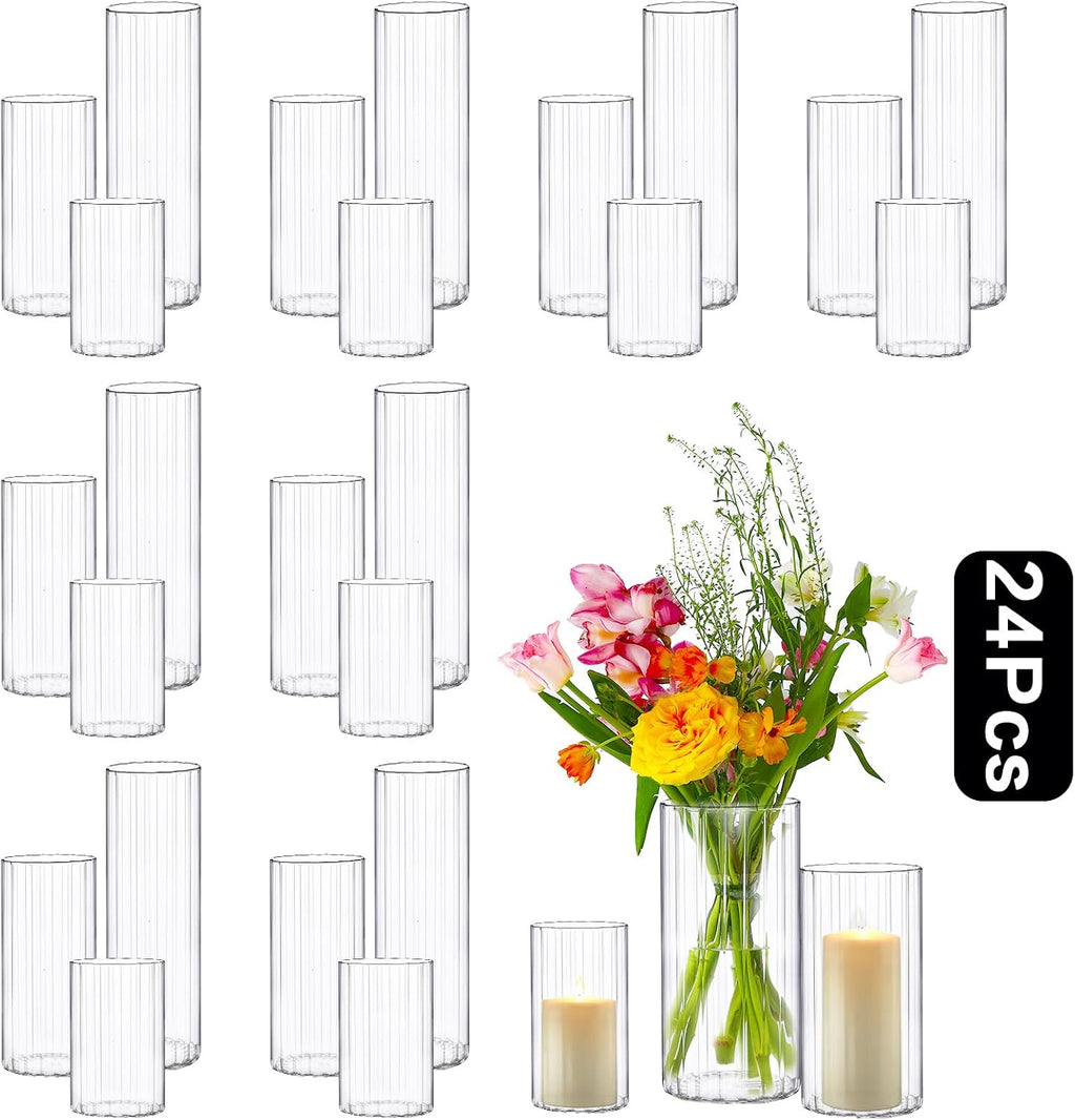 PHOSPHOR 24 Pcs Hurricane Candle Holders for Pillar Candle 6'', 8'', 10'' Tall Glass Cylinder Centerpieces Vases Floral