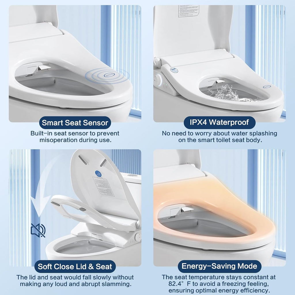 Smart Bidet Toilet Seat with Remote, Adjustable Heated Seat&Air Dryer, Endless Instant Warm Water, Multiple Spray Modes, Stainless Steel Nozzle, Soft Close, Deodorizer, 3D Curved(AMZ-US-NKH3101-NA)