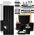 Hearth & Harbor Bathroom Accessories Set - Bathroom Set, 20PC Bathroom Accessory Set, Shower Curtain Set, Toilet Brush, Trash Can & Soap Dispenser (Black, Complete 27-Piece Set)