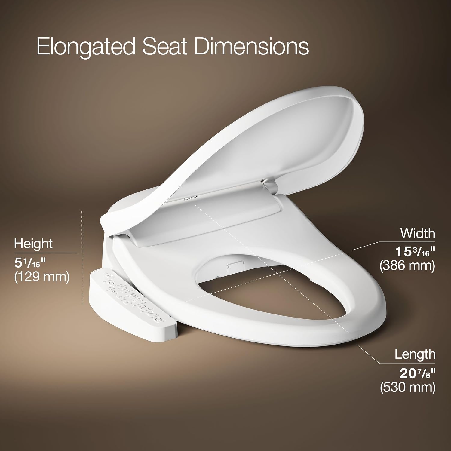 Kohler PureWash E580 Elongated Bidet Toilet Seat, White, Quiet-Close Lid Prevents Slamming, Self-Cleaning Wand, Adjustable Water Pressure with Multiple Cleansing Options