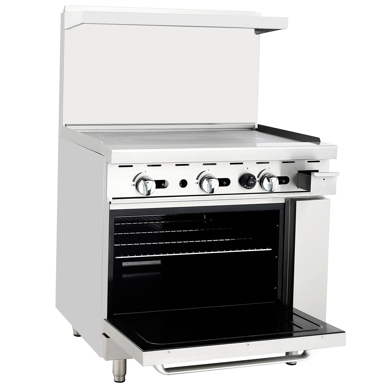 Atosa CookRite AGR-36G-NG 36' Griddle Gas Range with Full-Size Oven and Backsplash Grill/Roast | 36' x 20 5/8' Steel Plate / 1 Oven Burner | Heavy Duty Stainless Steel, 102,000 BTU, Natural Gas