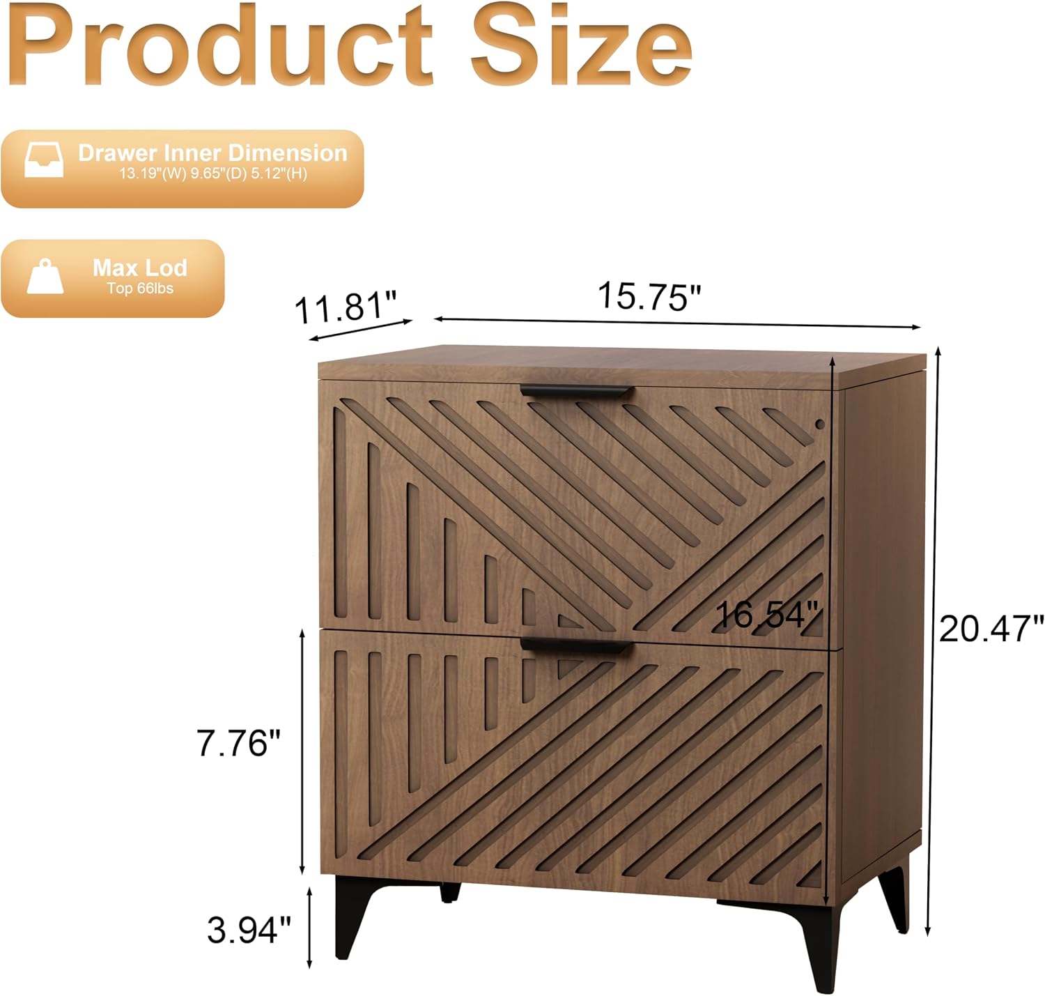 Royal Windsor Small Night Stand Set of 2, Fluted Nightstand with 2 Drawers, Side End Table with Storage, Modern Night Stand Bedside Table for Small Indoor Rooms, Brown