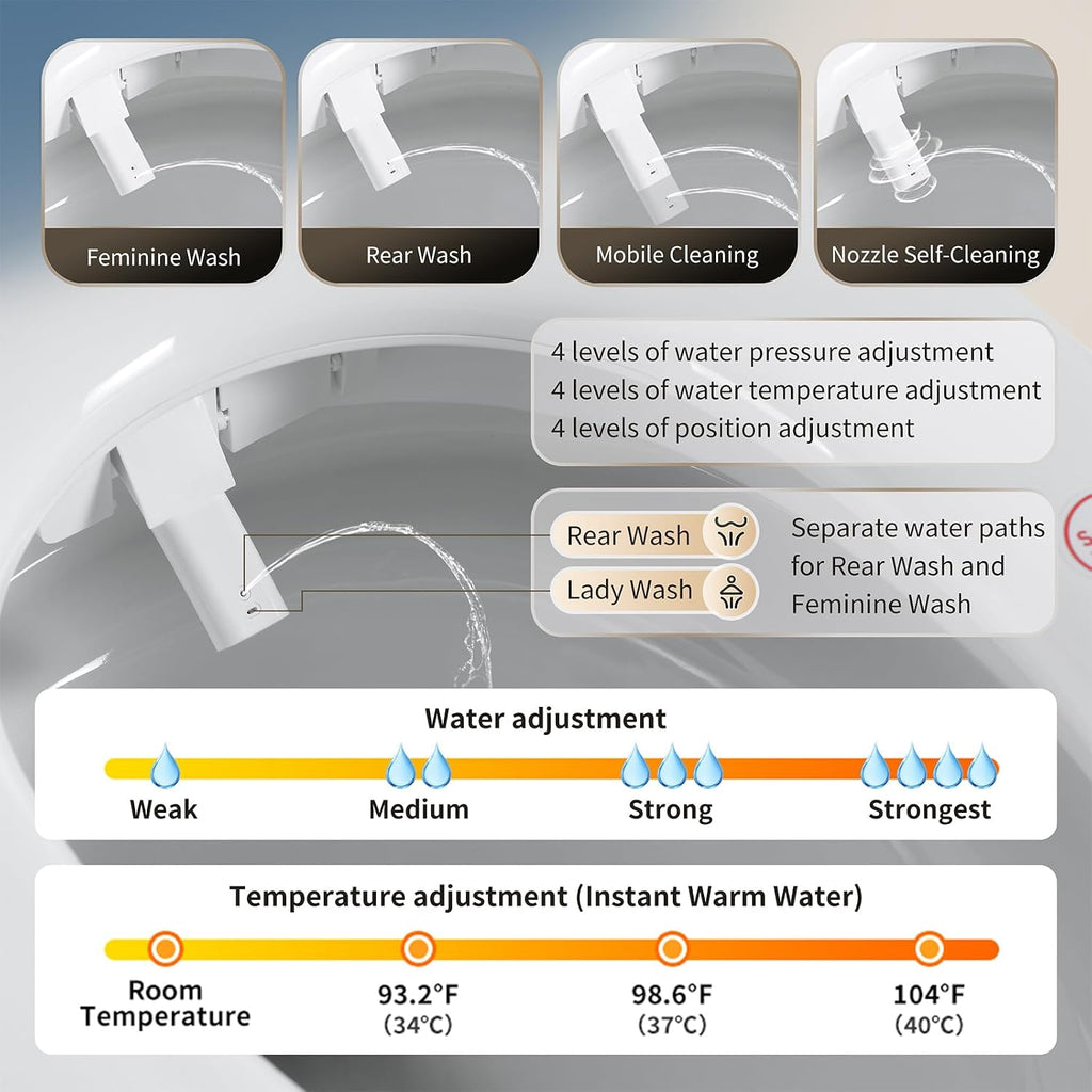 Smart Toilet with Bidet Built In, Heated Toilet Seat with Auto Open/Close Lid and Massage Washing, One Piece Bidet with Warm Water, Dryer, Night Light, LED Display, Tankless Toilets 1.28GPF