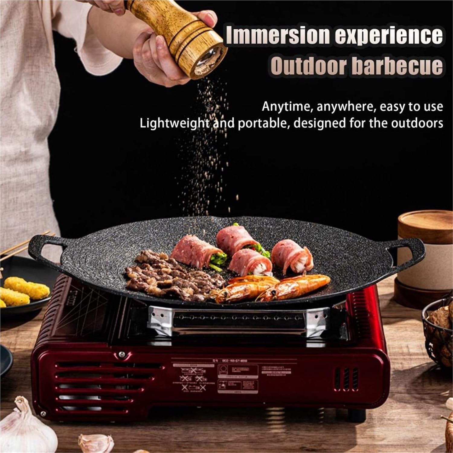 Cast Iron Barbecue Tray Bbq Grill Pan for Indoor Cooking Camping Non-stick Round Baking with for Home for Outdoor Camping(M-33x18x3cm)