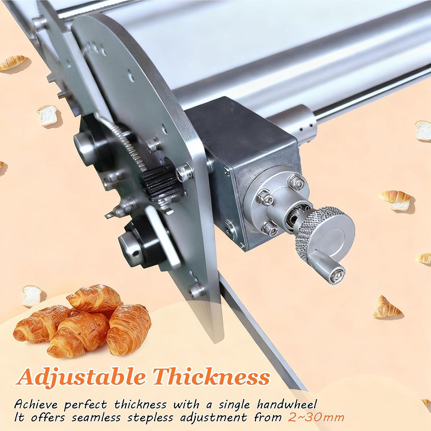 Pro Electric Puff Pastry Machine with 2-30mm Thickness Adjustment, Foldable Dough Roller for Croissants, Danishes & Pie Crusts, Easy to Assemble & Clean
