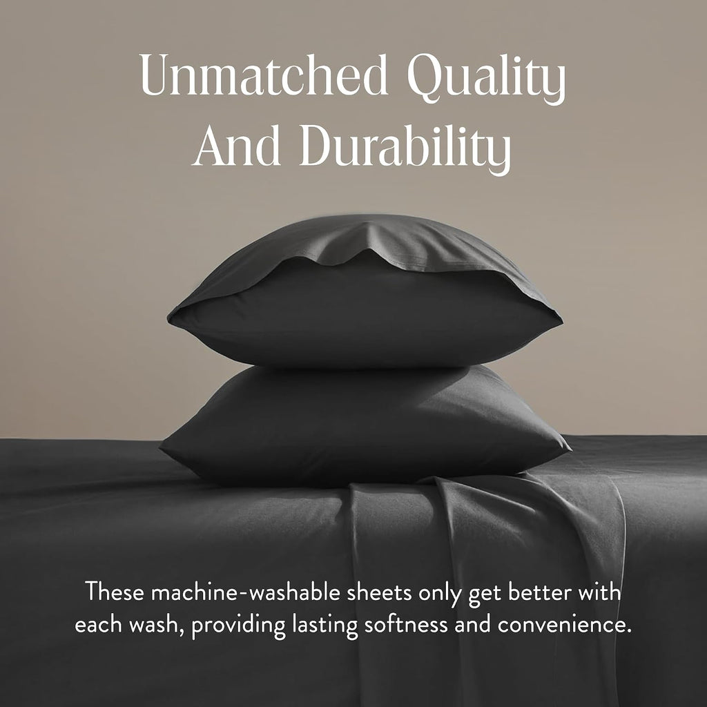 Brooklinen Luxury Sateen 4 Piece Sheet Set - 100% Cotton Bed Sheets, Soft & Durable Full Size Sheets Set in Slate Grey, Oeko-TEX Certified Bedding Set, 1 Fitted Sheet, 1 Flat Sheet, 2 Pillowcases