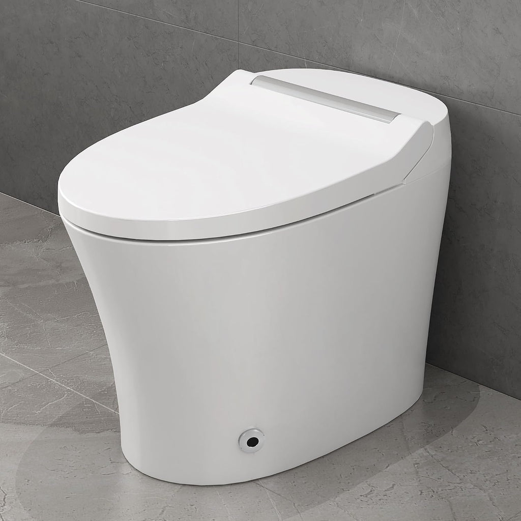 Smart Toilet with Adjustable Heated Seat, One-Piece Elongated Ceramic Toilet, Dual Flush 1/1.28 GPF, Auto Flush, Foot Sensor, Knob Control, Soft Night Light, White