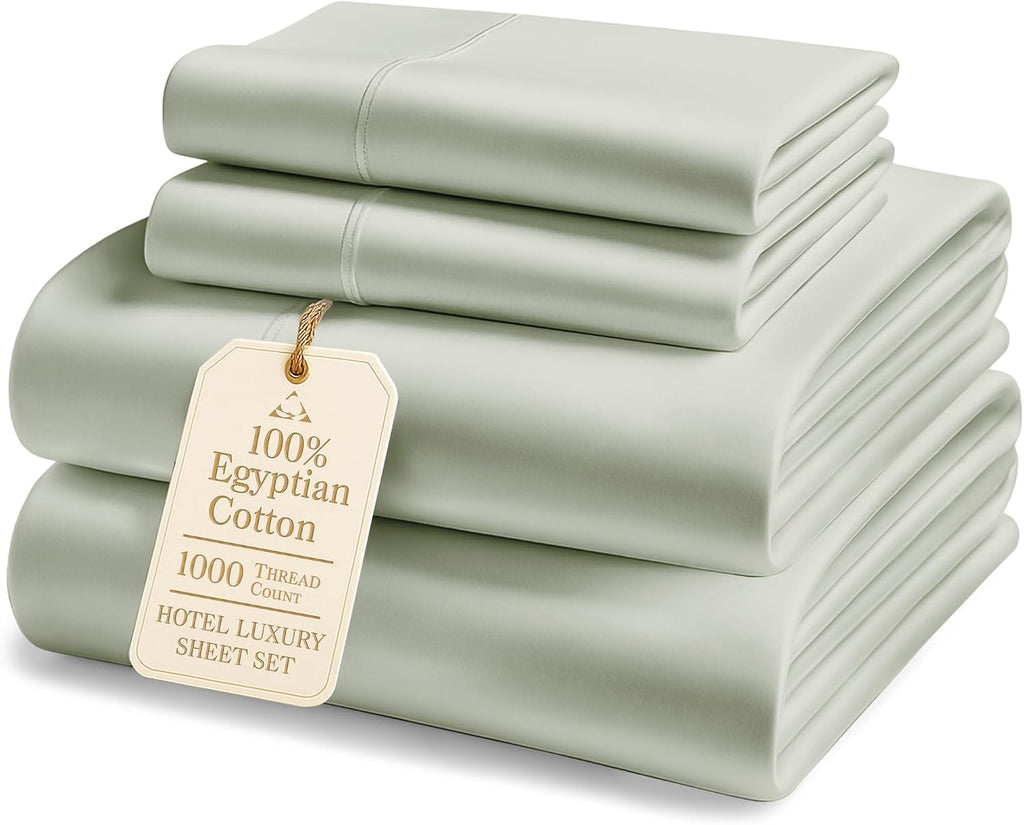 100% Egyptian Cotton King Size Sheets Set – Luxury 1000 Thread Count Buttery Soft & Durable Christmas Sheets King Size, Sateen Winter Sleep Comfort, Snug Fit 15' Deep Pocket, Hotel Comfort - Mineral